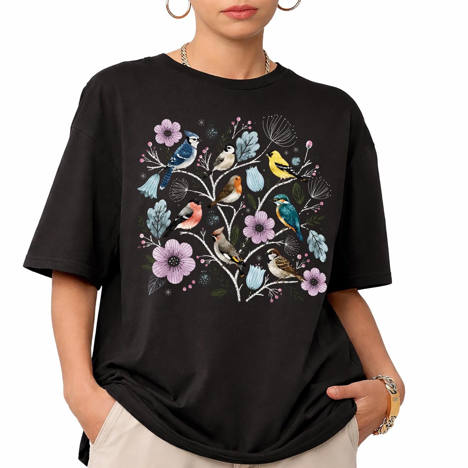 90s Cottagecore Birds T-Shirt, Vintage Boho Woodland Nature Top, Streetwear T-Shirt 3XL