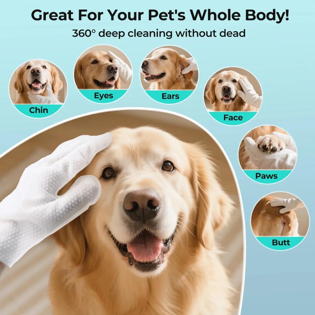 Pet No Rinse Glove Wipes Lickable Cleaning Gloves Disposable Spa Bath Glove Cat Dog Puppy Kitten Daily Grooming Care Supplies