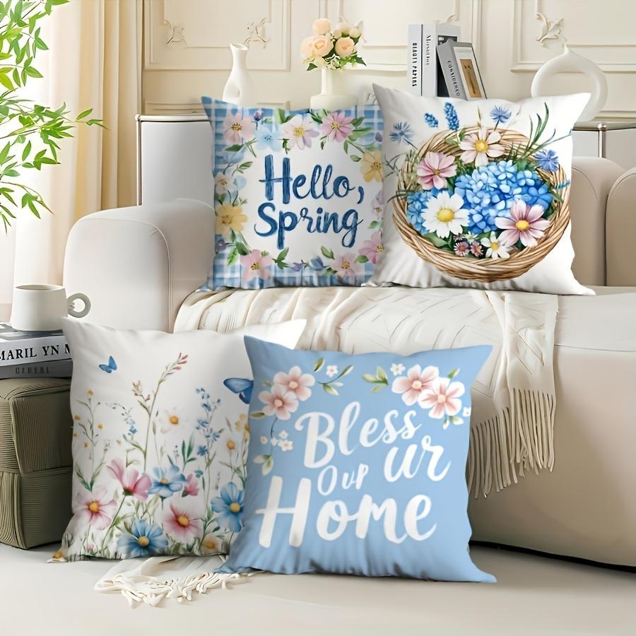 Flower Basket Pattern Home Decor Pillowcase Bedroom Living Room Sofa Decoration Polyester Cushion Cover With Zipper