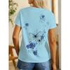 Women's 3D Printed Butterfly & Floral Casual T-Shirt - Vibrant Purple/White/Black/Blue/Grey, Breathable Machine-Washable Fabric, All-Season Comfort