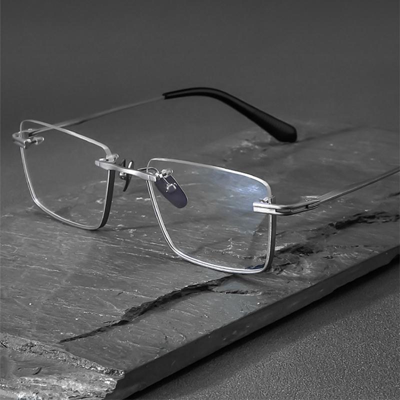 Brand Reproduction Special Trendy Inverted Frame Design Pure Titanium Half-Rim Square Glasses Business Ultralight Big Half Frame