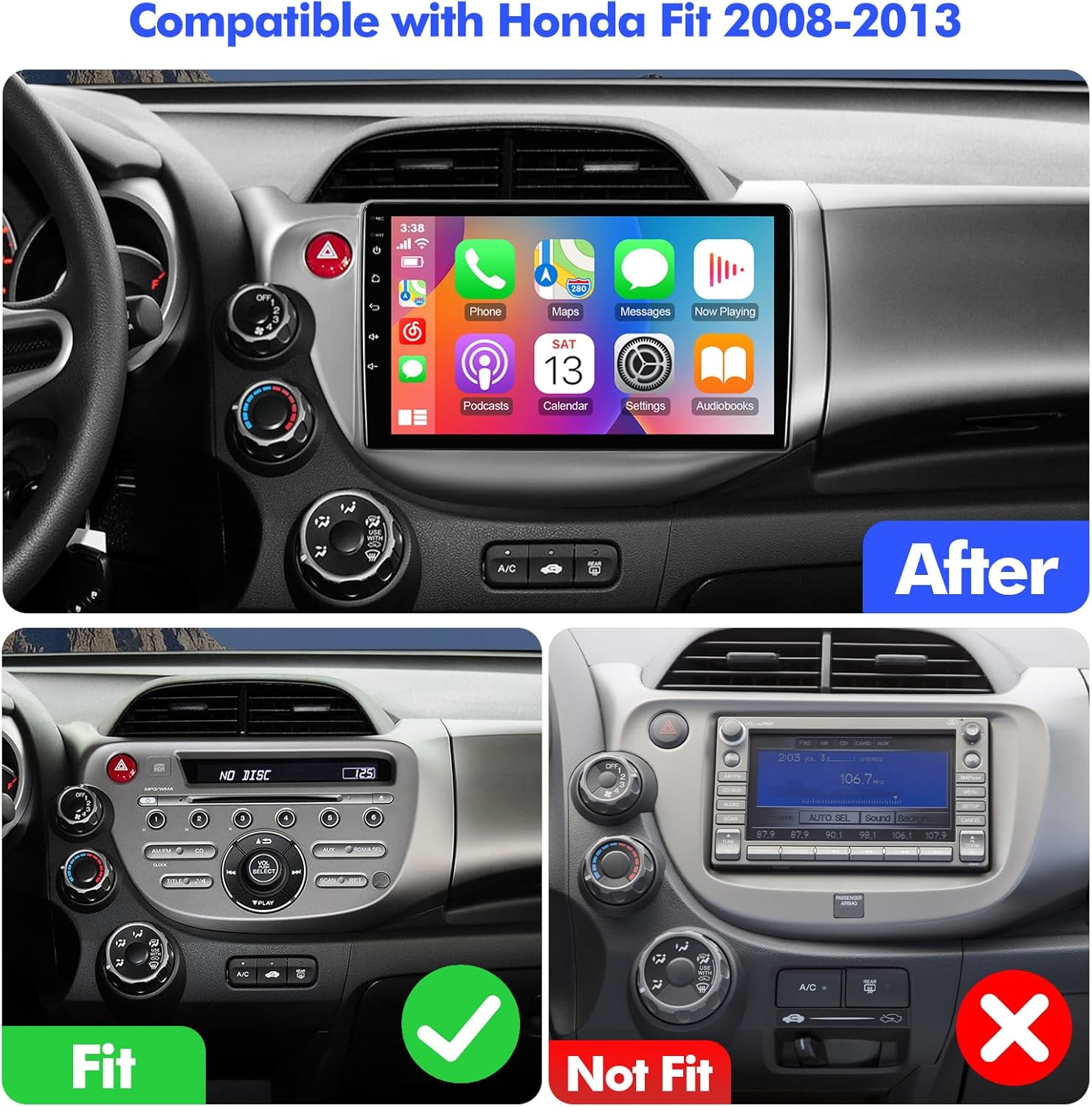 

10.1 Android 12 Double Din Car Stereo for Honda Fit 2008-2013, Bluetooth 5.4, WiFi 6, Wireless CarPlay, Android Auto, GPS, Back 2 32G