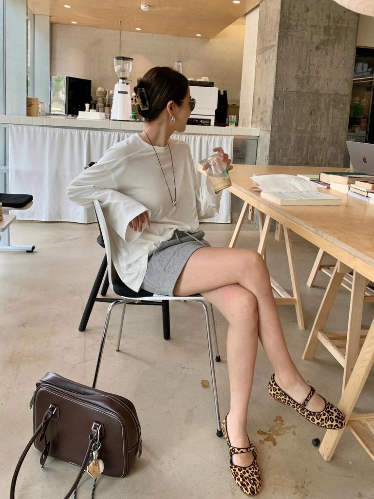 Inner heightening version~ Leather platform leopard print Mary Jane single shoes women's autumn thick heel ballet shoes one-word buckle wedge heel lad