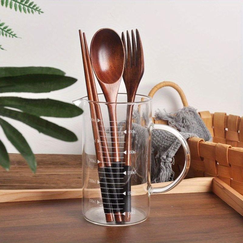 Portable 3-piece Set Korean Wooden Tableware Fork Spoon Chopsticks Solid Wood Long Handle Spoon Chopsticks Tableware Dinnerware