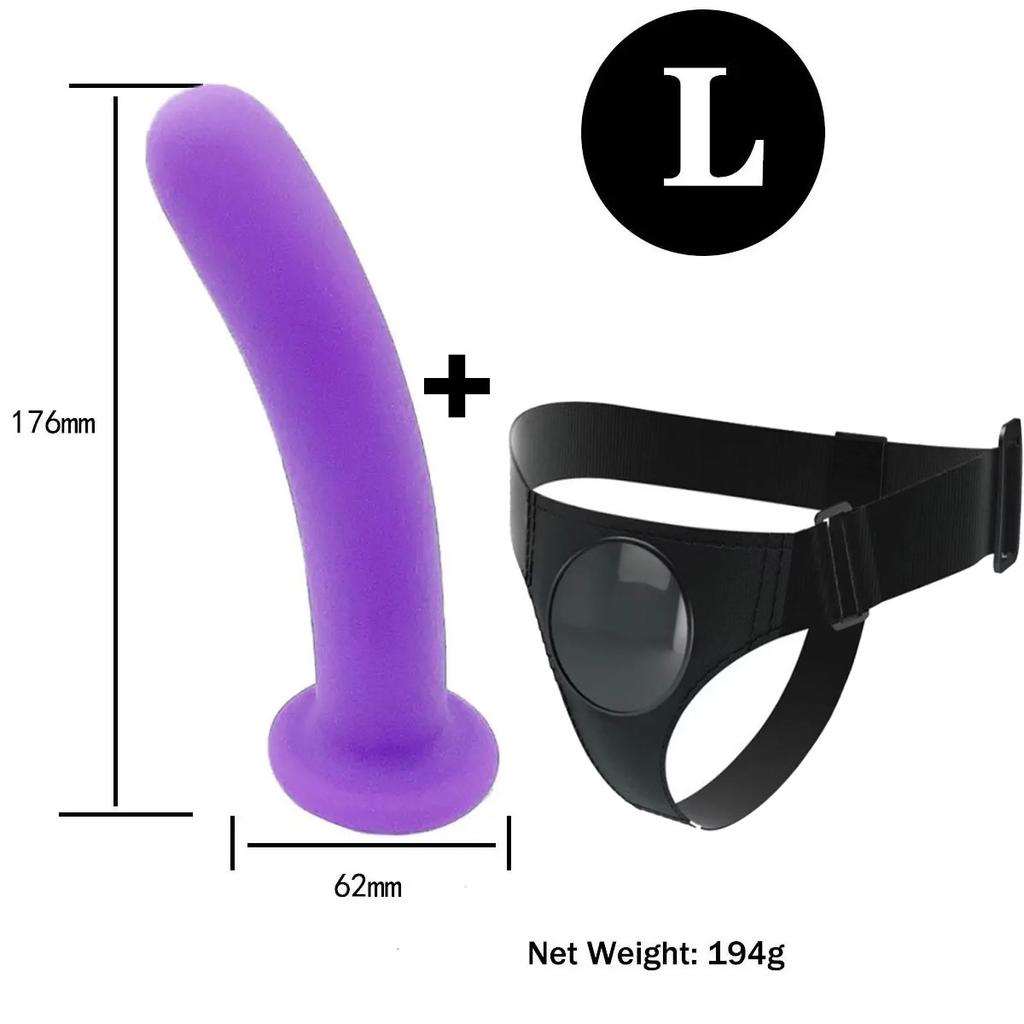 Adjustable Silicone Strap On Harness with Slim Dildo Set, Beginner Pegging Dildo Panties for Women Men Couples, Soft Purple Stra