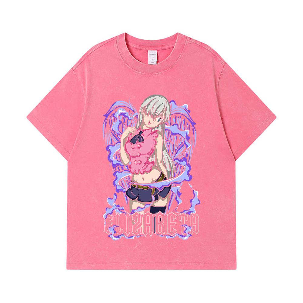 275 GSM Washed T-shirts 100% Cotton Seven Deadly Sins V3 Elizabeth Print Unisex Heavy Cotton T Shirt
