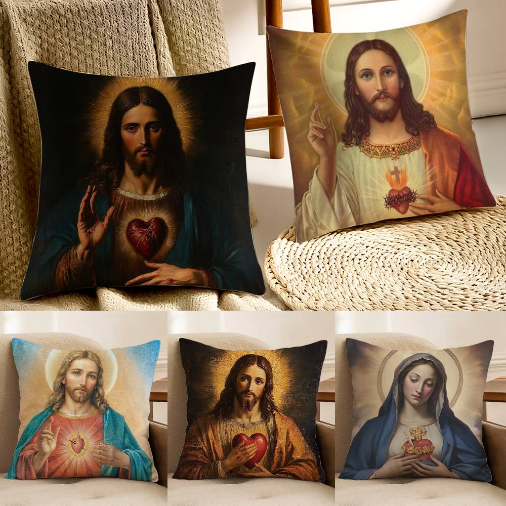 S-Sacred Aesthetic Art Pillow Case Plush Linen Soft Double Sided Printed Design Throw Cushion Decorative Home