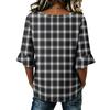 Camisas de Manga Larga para Mujer Casual a Cuadros Cuello en V Tops de Manga Larga para Mujer con Botón Tops de Manga Larga para Mujer