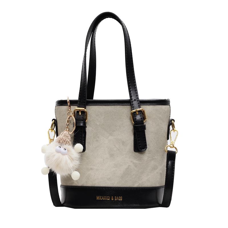 Women's Retro Color Block Bucket Crossbody Bag - 2025 Autumn/Winter Fashion Textured Small Handheld Bag