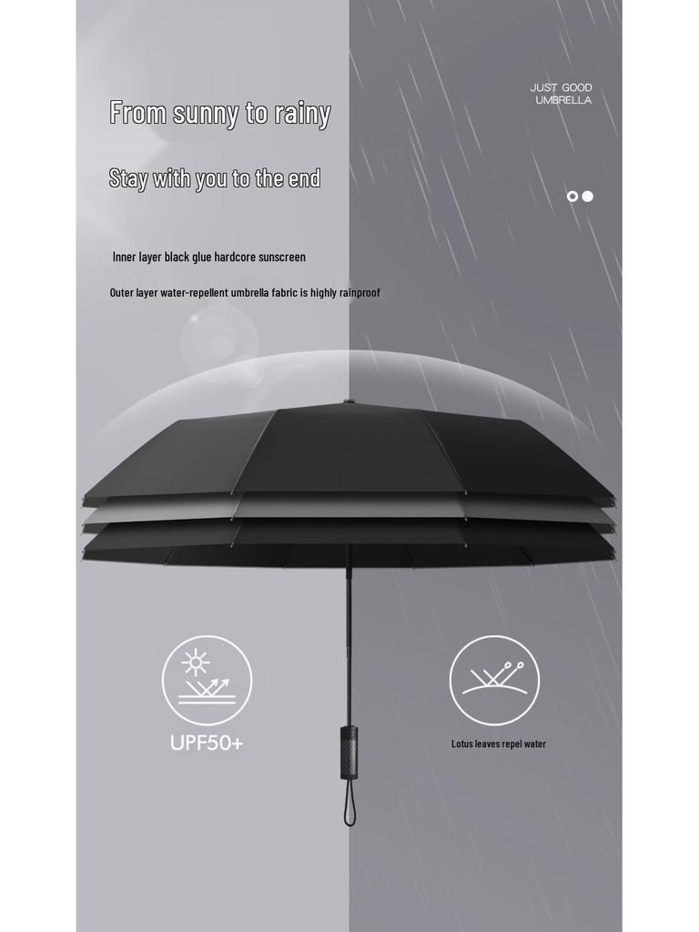 Men's Business Folding Umbrella with 10-Rib Carbon Fiber Handle, Sunscreen UV Protection, Automatic Open/Close, Rain or Shine.
