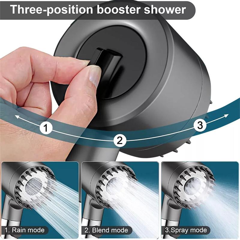 Vysokotlaká filtrovaná sprchová hlavice 3-režimový nastavitelný proud s masážním kartáčem Dešťová baterie Koupelnové doplňky