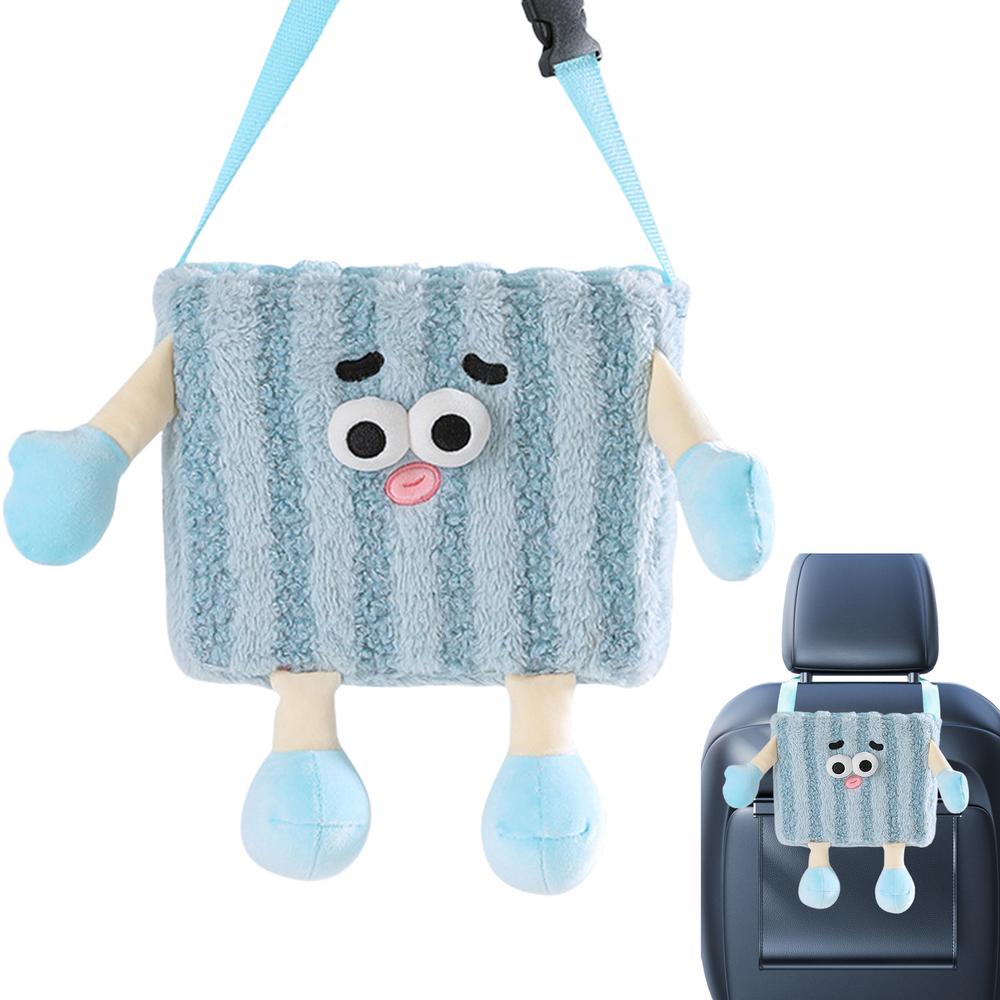 

Автомобильное мусорное ведро Автомобильный держатель для салфеток Милый автомобильный мусорный бак с держателем для салфеток Милый плюшевый органайзер для салфеток Декоративная бумага для заднего сиденья синий