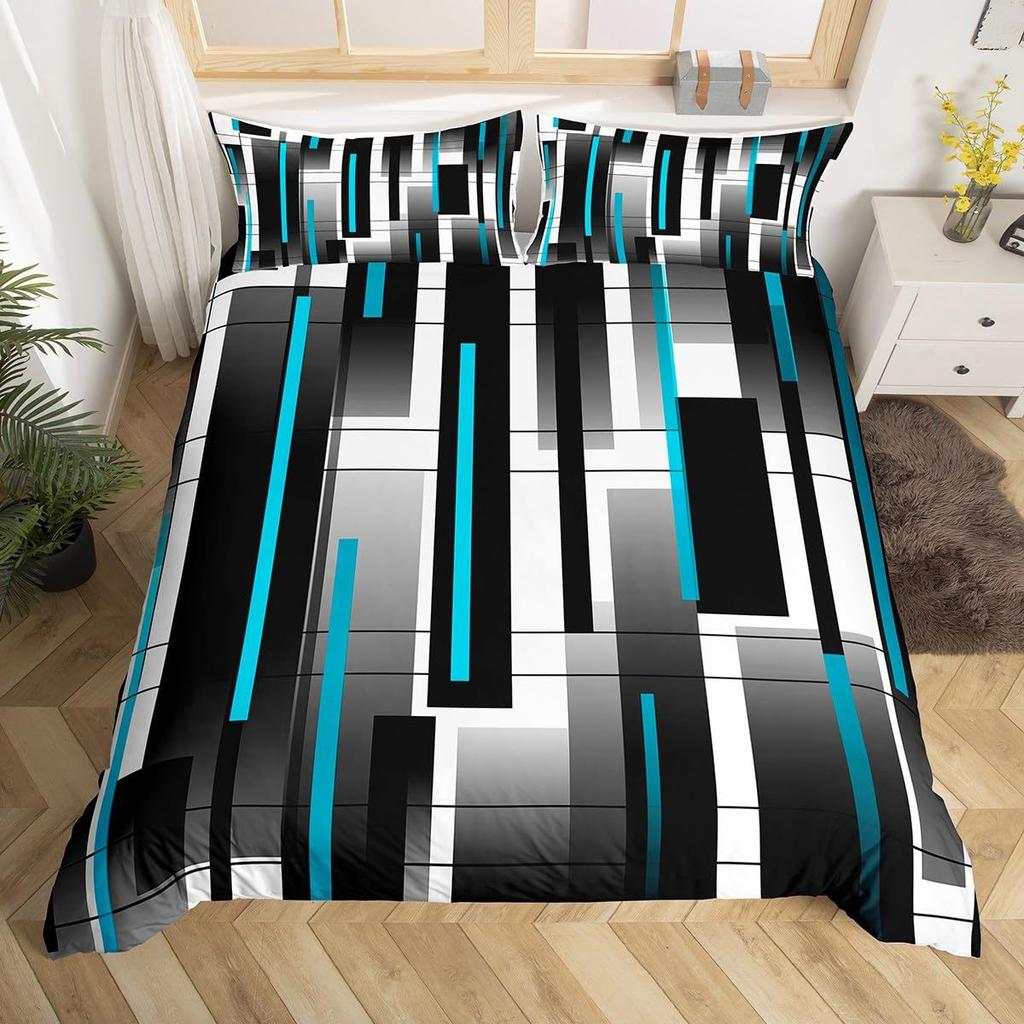 Black Purple Abstract Lines Three-Piece Quilt Cover 3D Digital Printing Bedding Set Bed Cover