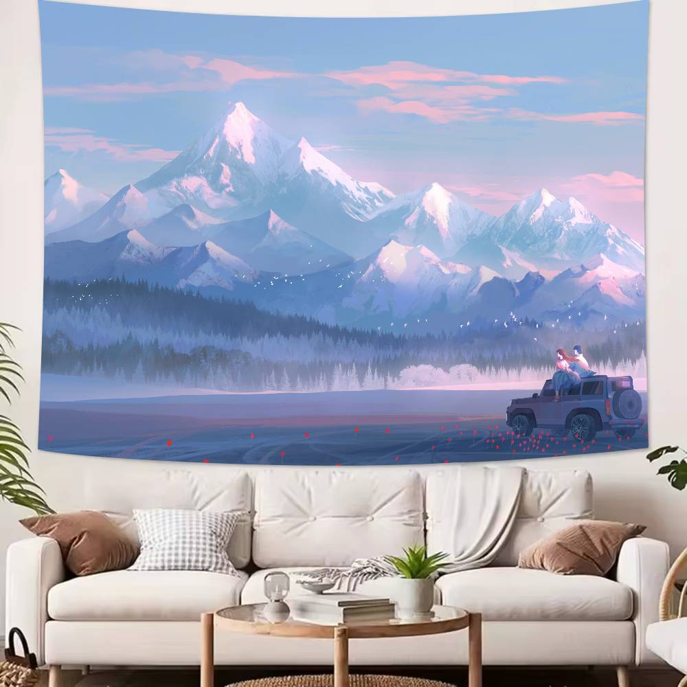Beautiful Snowcapped mountains at sunset Mountains Tapestry Decoration Bedroom Dormitory Background Cloth Room Club Tapestry