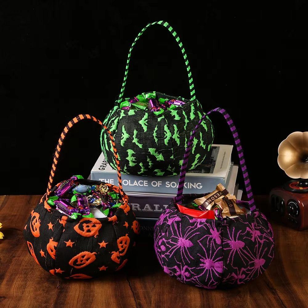 Trick or Treat Pumpkin Candy Bucket Cloth Stuffed Cotton Tote Bags Halloween Candy Bag  Party