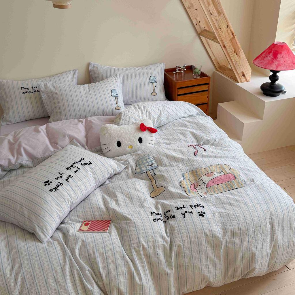 Cotton cartoon washed cotton four-piece set INS wind three-dimensional towel embroidery children's dormitory cute pure cotton three-piece set