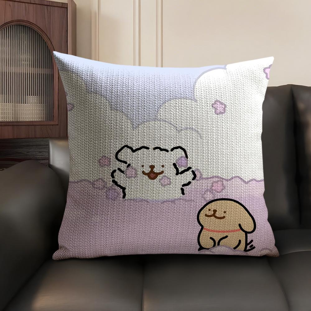 Cute Lover Korean Line P-Puppy Cushion Cover Natural Linen Organic Fabric Double-Sided Printing Sofa Home Decor Gift Pillow Case