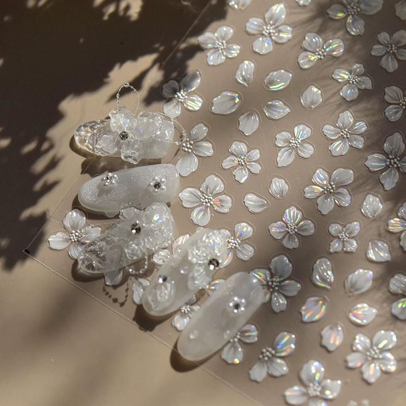 3Pcs Shell Flower Nail Art Sticker Designs Self Adhesive Nail Charm Decoration Stereoscopic Decal Acessories