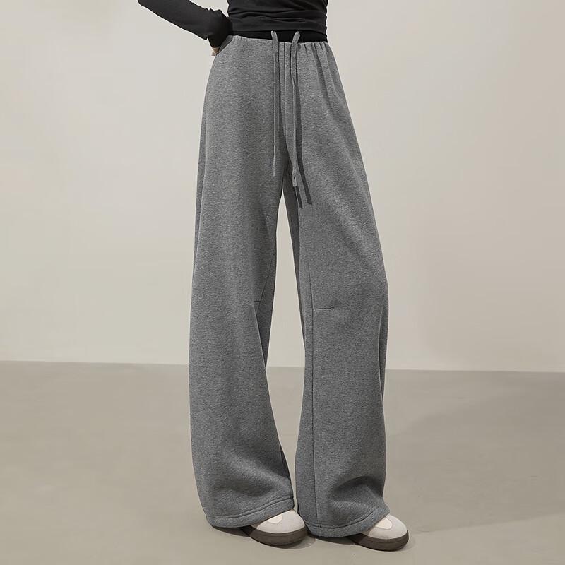 Women's High-Waist Drawstring Fleece-Lined Wide-Leg Casual Pants