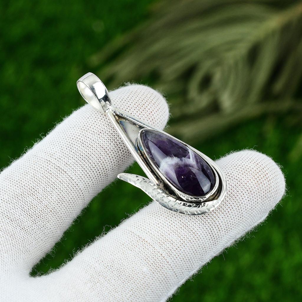 Chevron Amethyst Stone Art Deco Bezel Mother Wedding Pendant Jewelry 925 Silver