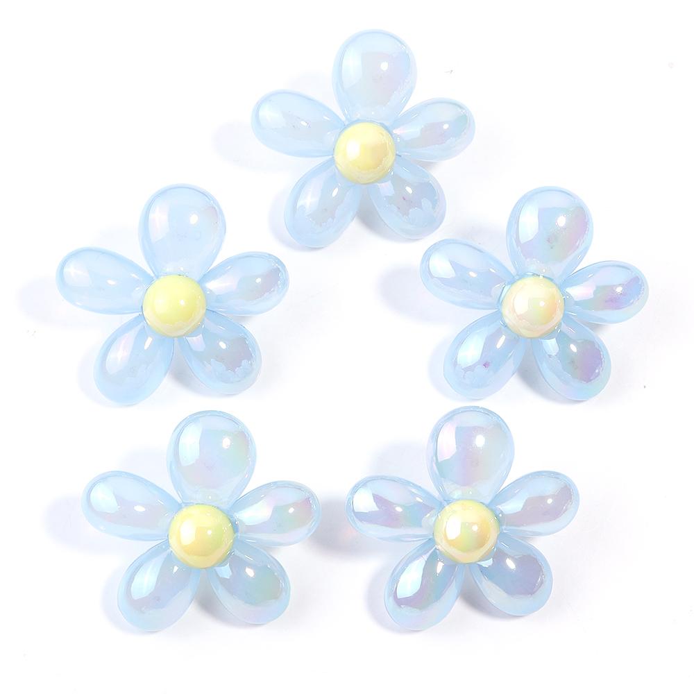 5Pcs/Lot Acrylic Beads Clear Plated Candy Color Cartoon Flower 3.3mm Large Hole Beads Diy Jewelry Bracelet Necklace Accessories