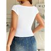 2026 Summer Sexy V-neck T-shirt Slim Fit Short Solid Color Short Sleeve Top Women's Clothing