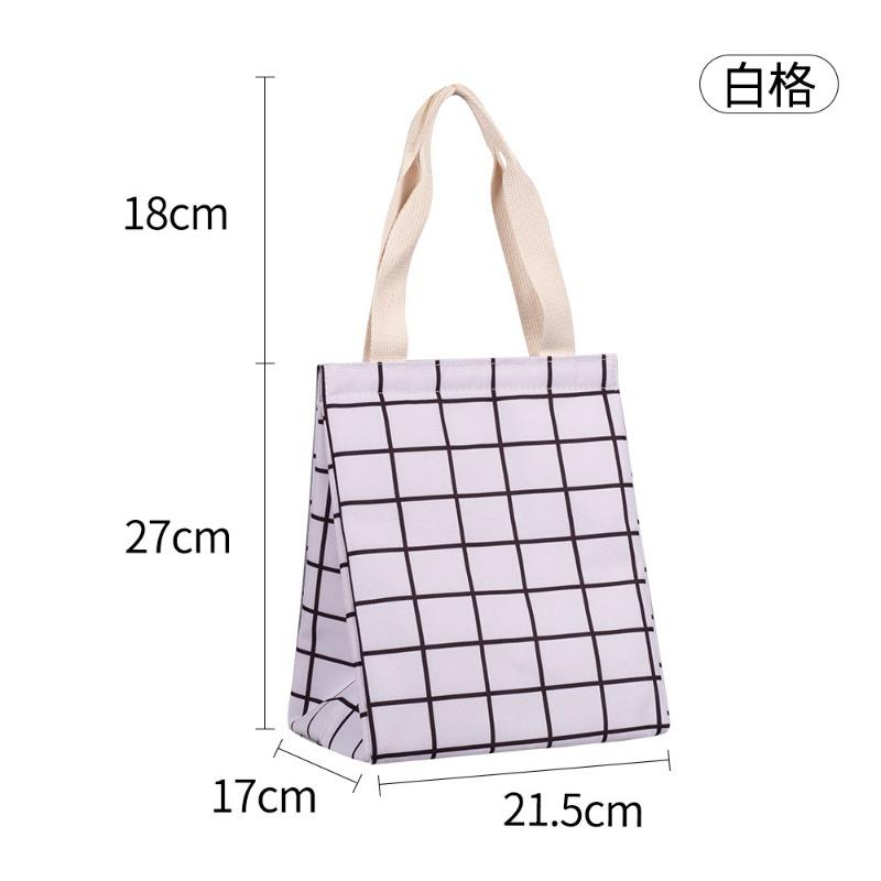 1pc Simple Lattice Pattern Lunch Storage Handbag Waterproof Aluminum Foil Lightweight Insulated Picnic Bag For Women Men