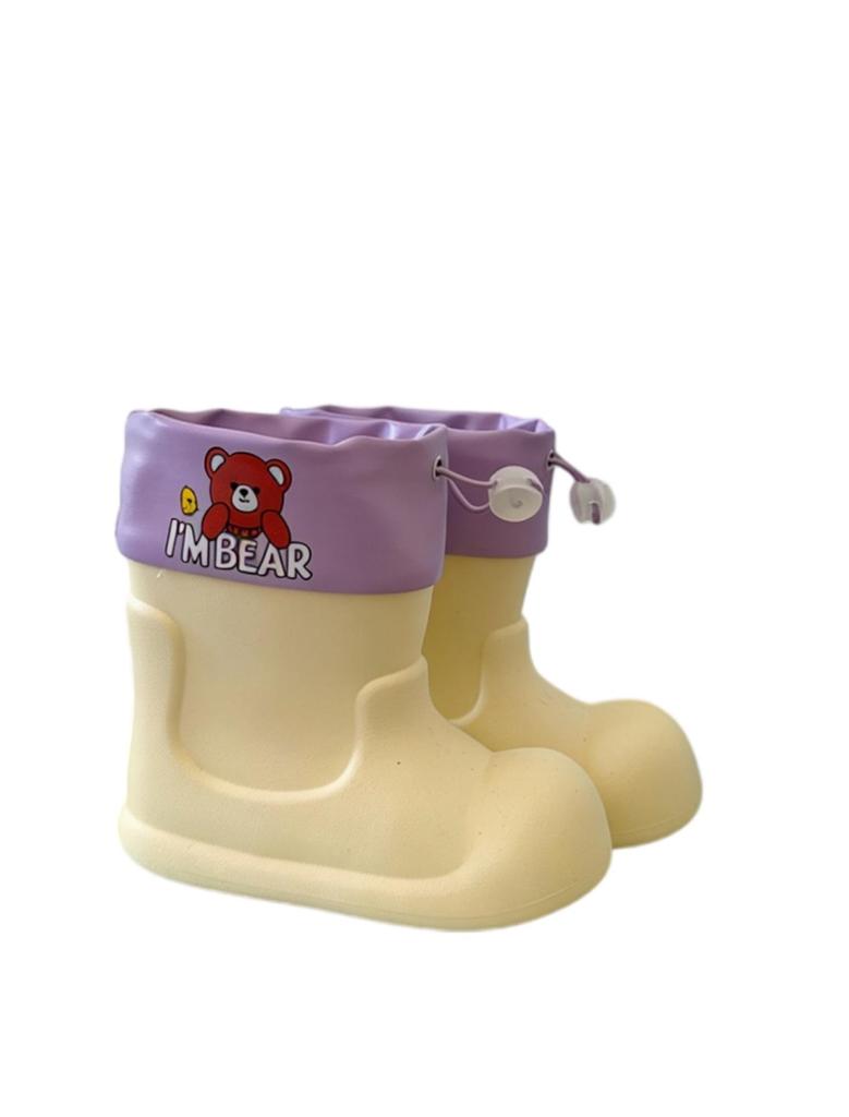 Pink Macaron Bear Pattern Kids' Non-Slip Waterproof Rain Boots - Cute and Soft for Babies and Kindergarteners