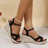 Black Beige Wedge Sandals for Women's 2024 New Platform Fish Mouth Cross Strap Fashion Shoes Female Summer Buckle Strap Sandal
