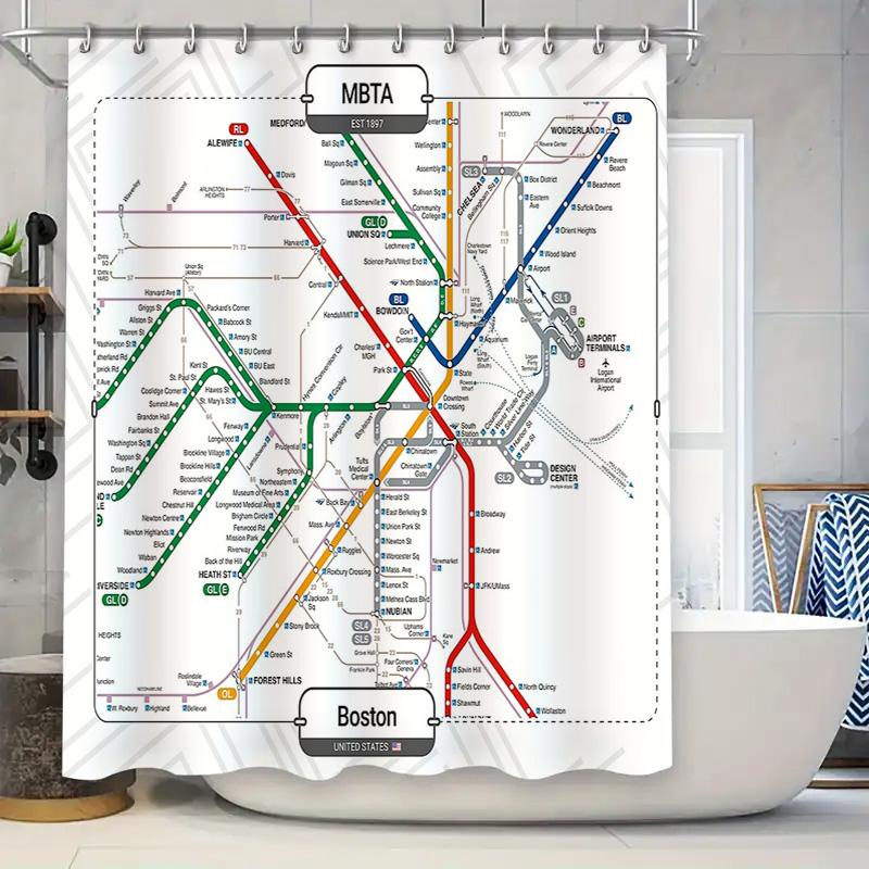 

Vintage Boston Subway Map Shower Curtain Artistic City Transit Rail Commuter Train Decor Bathroom Fabric Backdrop W60H190(CM)-1 Pcs
