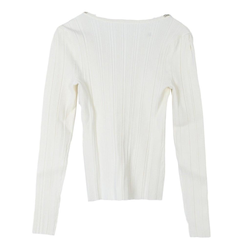 Zoya French 2024 Autumn/Winter Diamond-Embellished Slim Fit Long Sleeve Knitted Top