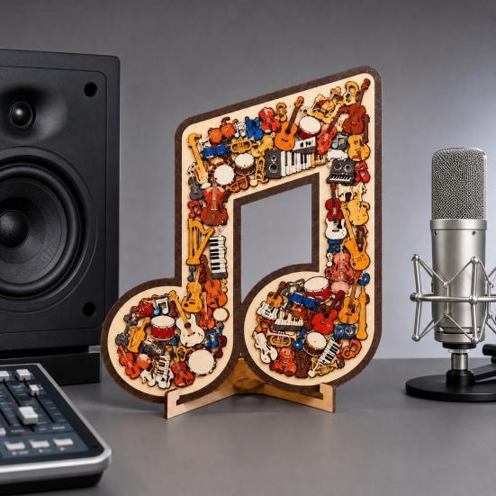 Ornament Puzzle Jigsaw Notă Muzicală Instrument, Puzzle 3D din Lemn Notă Muzicală, Artă de Afișare Instrumente Muzicale, Cadou pentru Pasionații de Muzică
