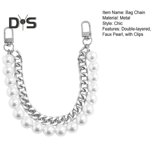 Bag Chain Replacement Handles with Clips Double-layered Faux Pearl Thick Chain Shoulder Bag Decoration Strap Detachable Handbag DIY Chain Craft