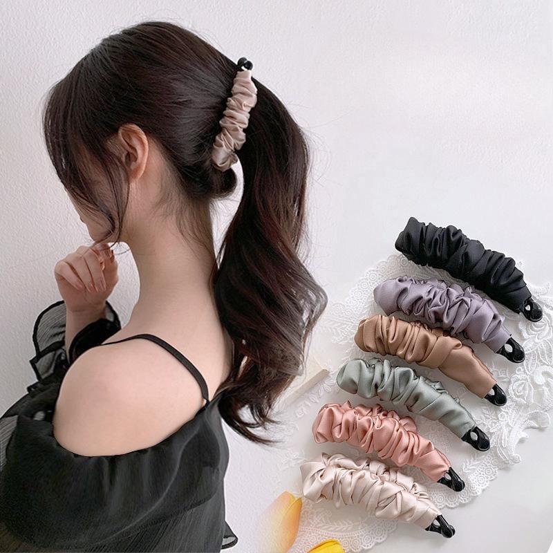 Fabric Banana Clip Korean Elegant Leopard Print Ponytail Holder Ponytail Clip Hair Claw Hairpin Sweet Bowknot Hair Clip Women