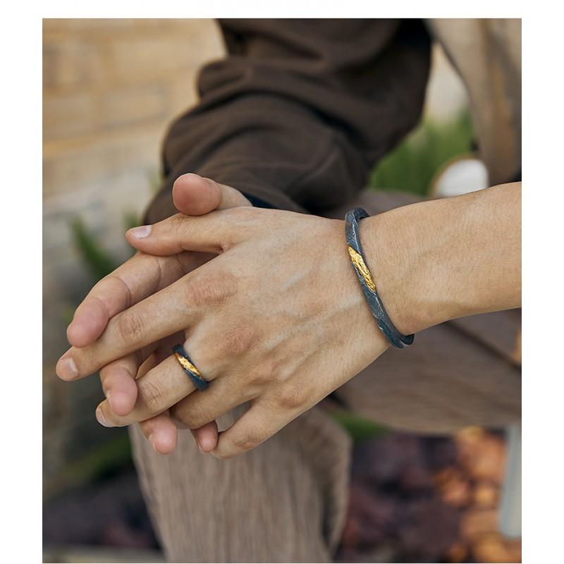 Adjustable Sterling Geometric Ring Men Women Vintage Retro Style Handmade Black Oxidized Finish