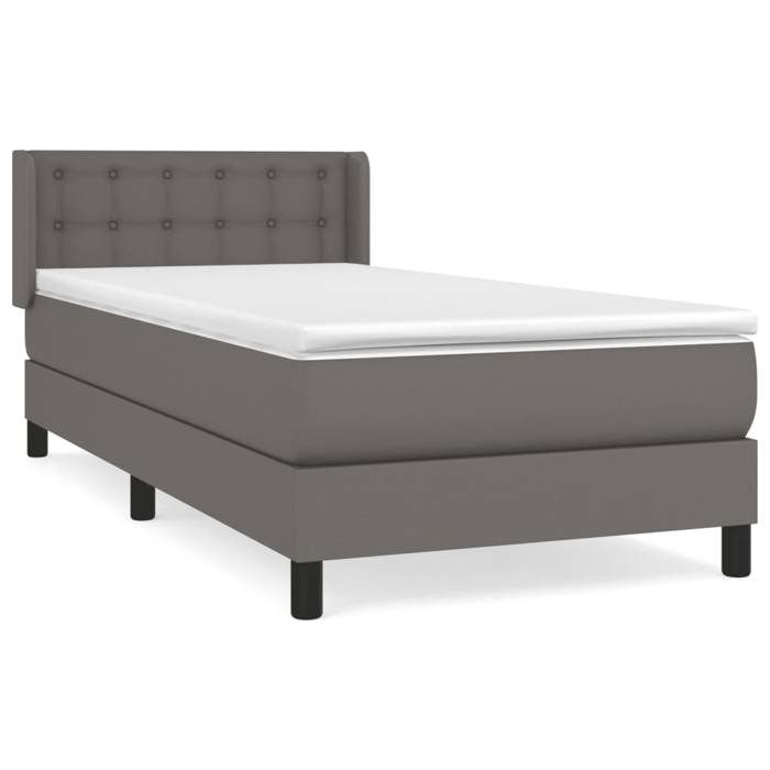 3130767 vidaXL Lit à sommier tapissier avec matelas Gris 100x200 cm Similicuir