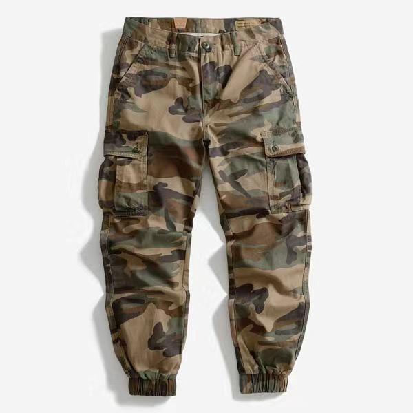 Men's Heavyweight Cotton Camo Jogger Pants - Loose, Multi-Pocket, for Autumn.