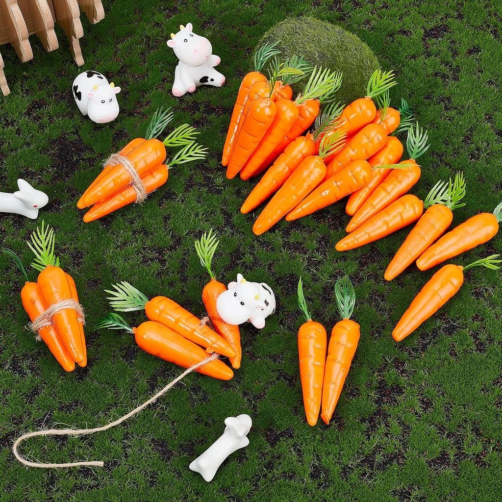 CHGCRAFT 30Pcs Mini Easter Decor Carrots Realistic Fake Fruit Lifelike Carrots Simulation for Floral Arrangements Easter Home Kitchen Display Decor,