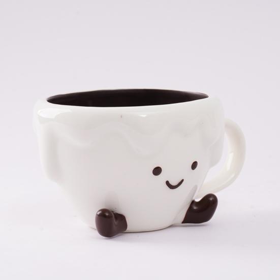 Keramický šálek kávy Kreslený vzor Šálek na espresso Hrnek na čaj Latte Hrnek na mléko Multifunkční šálek na nápoje pro kancelář Home
