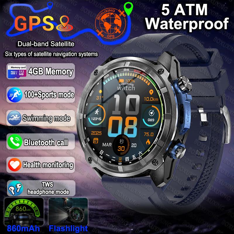 New Men Military GPS Map Smart Watch T-Rex3 Compass 4GB Memory 1000mAh Battery 10ATM Waterproof HD Bluetooth Call Smartwatch