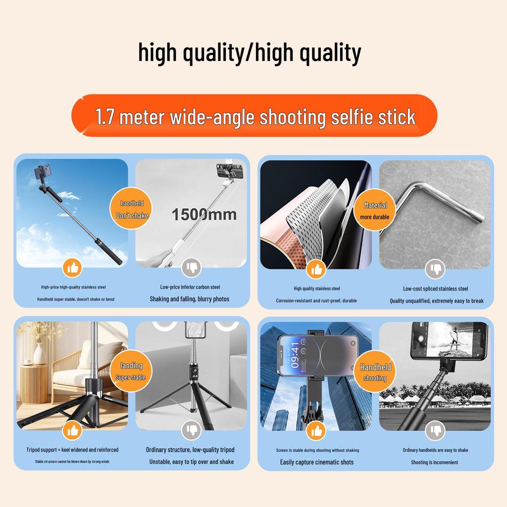 Multi-Functional Bluetooth Selfie Stick with Anti-Shake, Retractable Stand, and Portable Live Streaming Feature