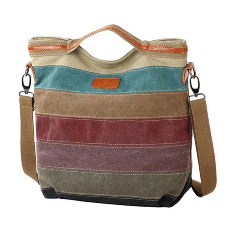 Striped Printed Women Canvas Bags Shoulder Handbags Large Capacity Tote
