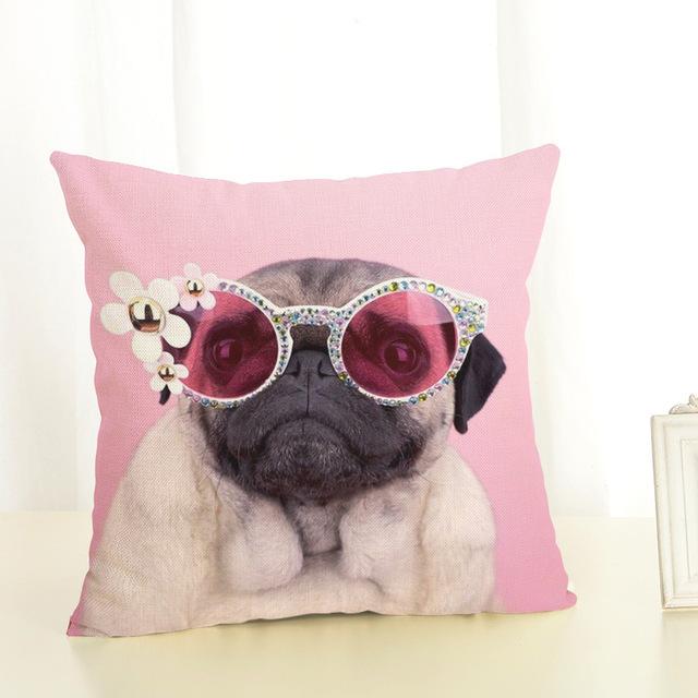 Niedlicher Mops-Hund-Druck-Kissenbezug, kreativer Mops-Baumwoll-Leinen-Kissenbezug, dekorativer Kissenbezug, Wohnaccessoires-Kissenbezug