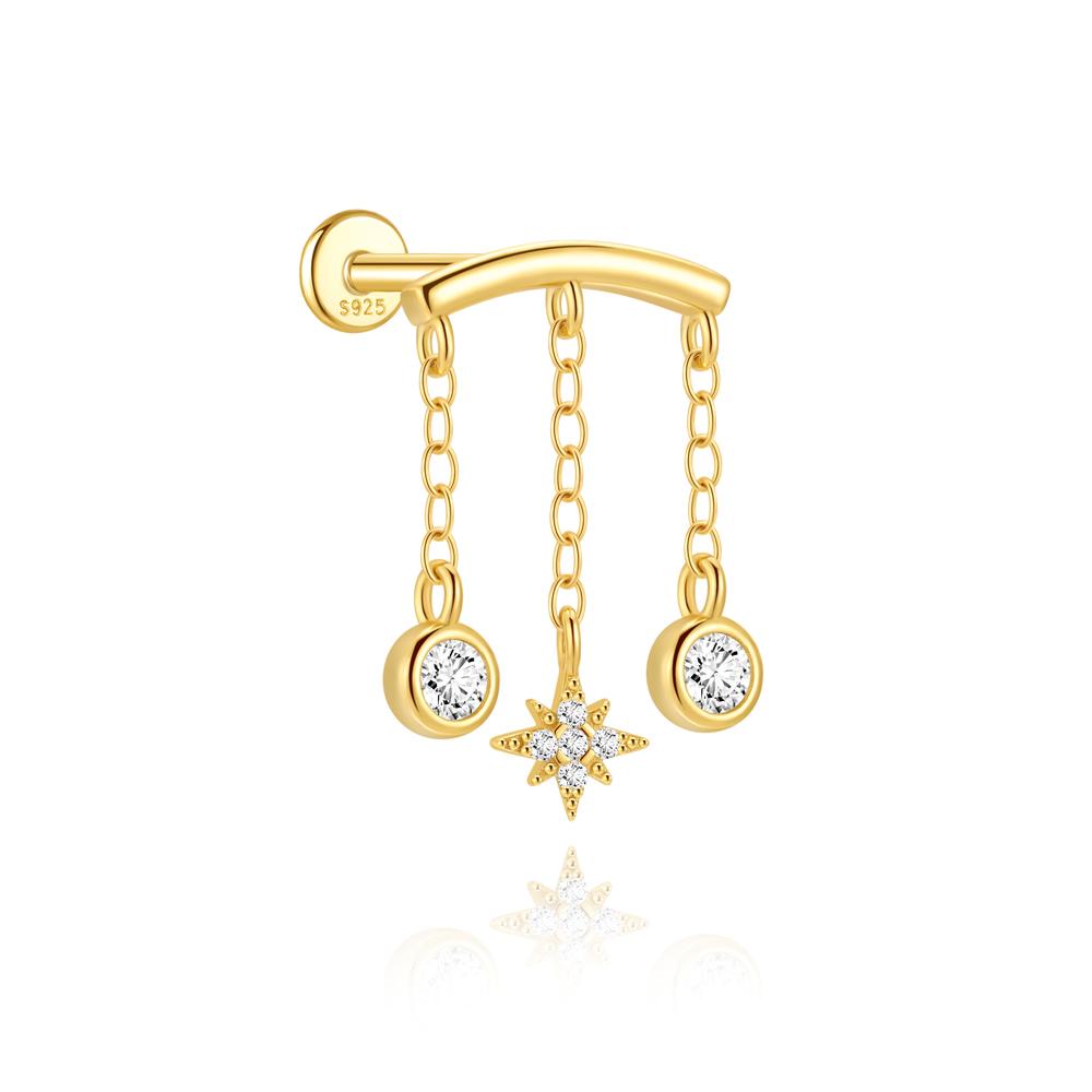 CANNER 1PC 925 Silver Eight-pointed Star CZ Piercing Earring For Women Tassel Chain Stud Earring Party Fine Jewelry