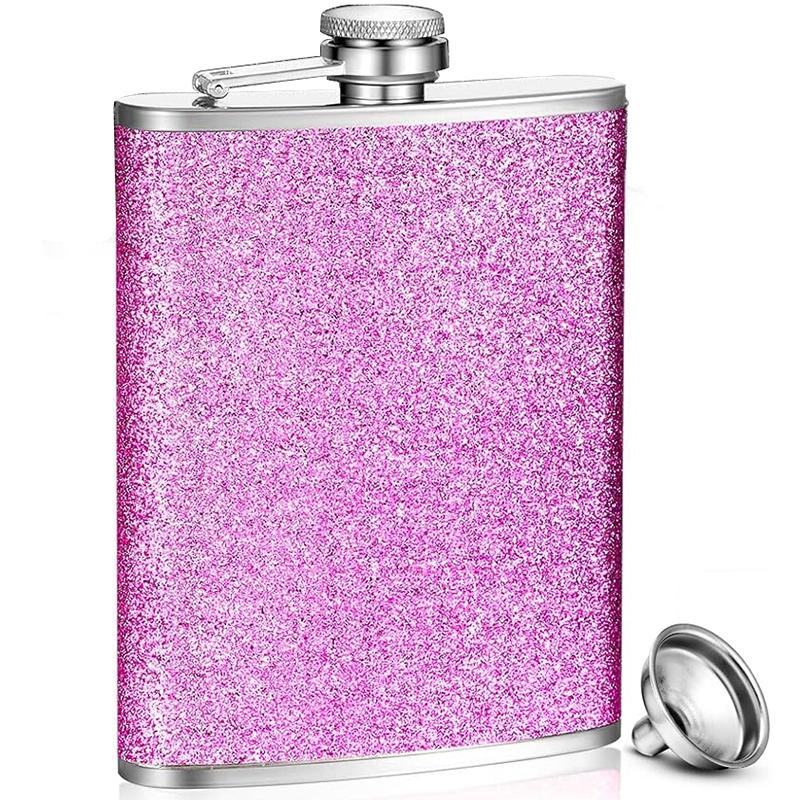 

8oz Glitter Bling Hip Flask Stainless Steel Hip Flask with Never-Lose Cap and Funnel Leakproof Liquor Alcohol Flasks For Whiskey фиолетовый