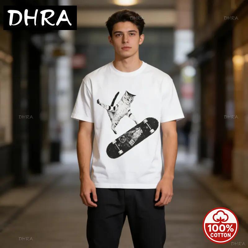 Vintage Katze Grafik T-Shirt Für Skater Emo Stil Liebhaber Niedliches Lustiges Kätzchen Artwork Unisex Weich 100% Baumwolle Locker 2026 Sommer T-Shirt