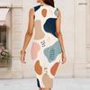 Women Plus Size Round Neck Sleeveless Geometric Printed Bodycon Midi Dress