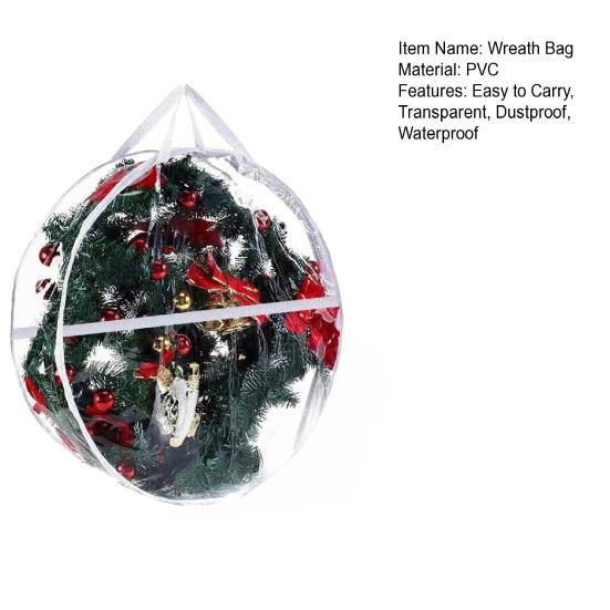 Christmas Wreath Storage Bag Transparent Wreath Organizer Dustproof Waterproof Garland Holder with Handles for Holiday Artificial