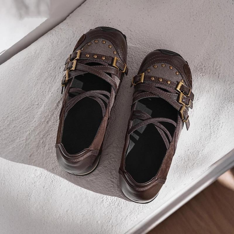 Vintage Belt Buckle Sports Mary Jane Shoes Women's Summer New Flat Ballet Single Shoes Women
