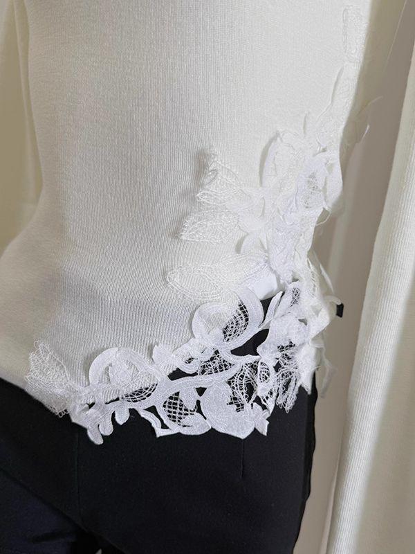 White Lace Trim Square Neck Slim Fit Top for Women - Autumn/Winter Korean Style
